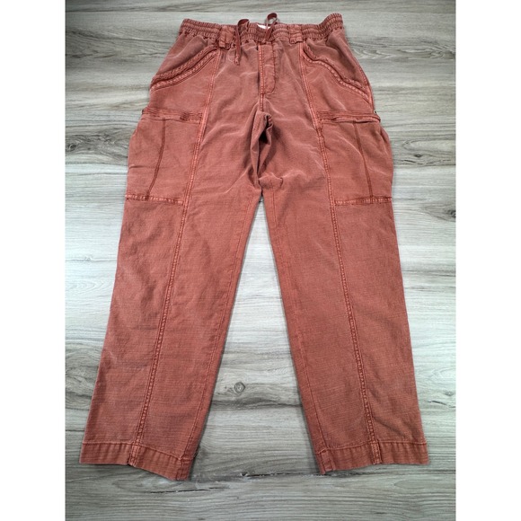 Anthropologie Pants - Anthropologie Cargo Jogger Pants Red Cotton Blend Drawstring Waist Womens 28